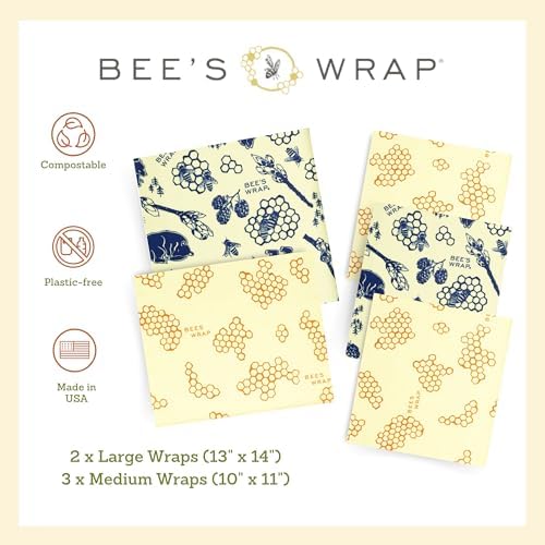 Bee's Wrap Beeswax Food Wraps, 5 Pack Assorted - Honeycomb & Bees & Bears - Image 4
