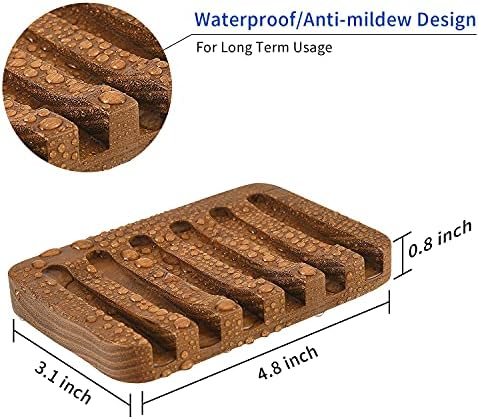 Wooden Soap Dishes for Bathroom Shower,Teak (2P) - Image 4