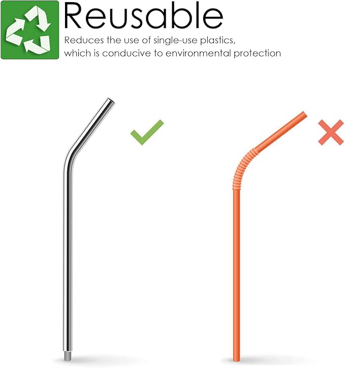Reusable Straw Compatible for Stanley 40oz Tumbler Metal Stainless Steel Straws,Fit for 40oz Stanley Cup Tumbler,2 Straight + 2 Curved Reusable Straws with Cleaning Brush