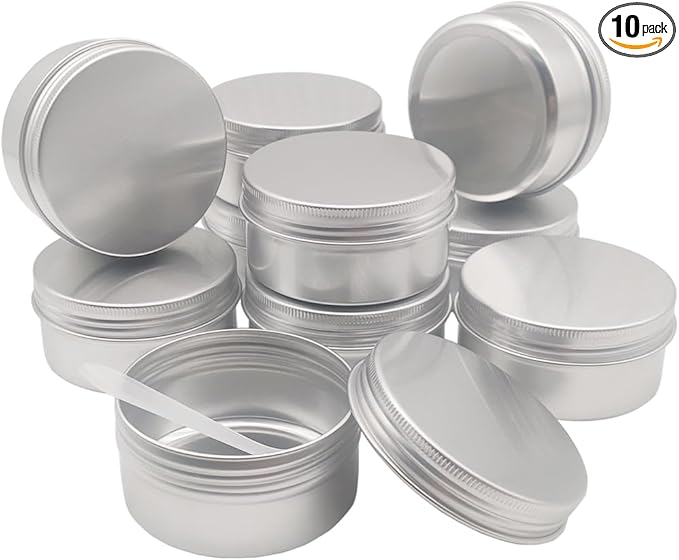 10pcs 80ml Round Lip Balm Tin Cans, 80 Gram Aluminum Cosmetic Sample Container with Screw Lid, 80g Silver Metal Empty Storage Travel Jars for Salves, Lip Balms, Face Cream, Candle, Tea, Paint