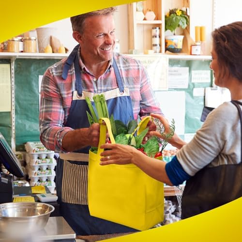 Reginary 50 Pcs Reusable Tote Bags Shopping Bags Non Woven, Yellow - Image 3