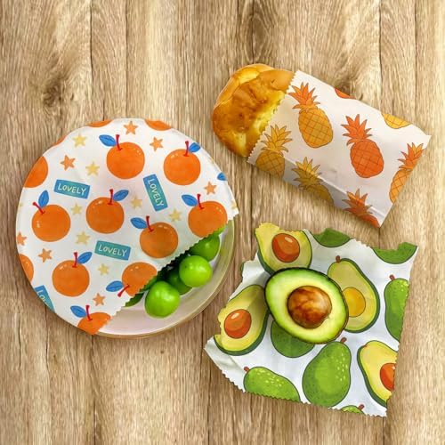 Beeswax Food Wrap, Orange Pineapple Avocado Wrap, 9 Pack Eco-Friendly Food Storage, Sandwich, Snack, Bowl Covers, Organic, Sustainable, Zero Waste, Plastic-Free, 1XL, 3M, 5S - Image 7