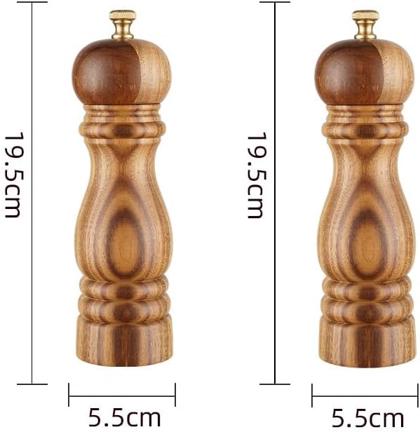 QUEEN Acacia Salt Pepper Grinders Refillable Set, Acacia Wood Salt and Pepper Set, Easy Refillable Manual Wooden Salt Pepper Grinder with Tray 2pcs, Perfect Housewarming Gifts