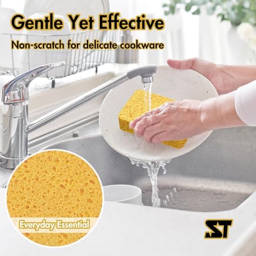 Kitchen Sponges – 4 Pack Large Cellulose Dish Washing Sponges, Natural Wood Pulp, Heavy-Duty Non-Scratch Cleaning for Kitchen, Bathroom, Countertops, Car Wash, 5.4x3.5x1.3 inch - Image 3
