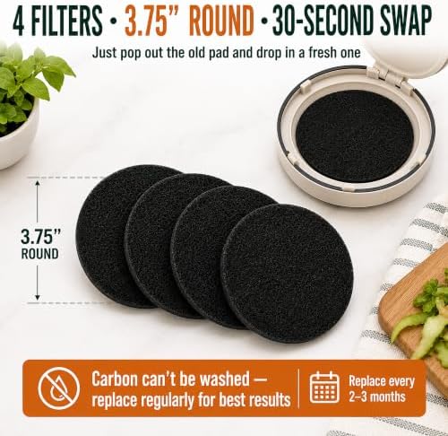 3.75 Inch Charcoal Compost Bin Filter - 4 Pack Countertop Replacement Set 3.75 Inch Round Activated Charcoal Filters, Four Pack, Drop in Replacement, Odor Control, Countertop Bin, Kitchen Use - Image 2