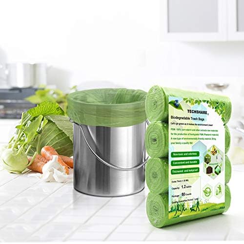 TECHSHARE 1.2 Gallon Biodegradable Trash Bags, 80 Count, Compostable Garbage Bags, 1.5 Gallon Capacity, Green - Image 2