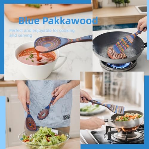 Gudamaye Pakkawood Wooden Cooking Utensils Set 7-Piece-Wooden Spoons for cooking, Wooden Utensil set with Ergonomic Non-Slip Handles, Heat-Resistant & Stylish Cooking Spoons, Non-Stick Spoon - Image 2