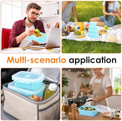 4Pcs Collapsible Silicone Food Container with Lid Heat Resistant Foldable Food Storage Containers Microwave Dishwasher and Freezer Safe 350/500/800/1200 ml for Kitchen Picnic Travel(Sky Blue) - Image 5