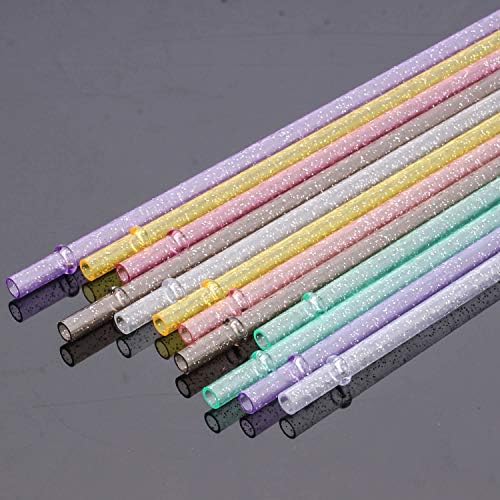 Dakoufish BPA-Free 12 Piece 11 Inch Reusable Clear Plastic Glitter Sparkle Drinking Straw Plus one Cleaning Brush (6color,11inch) - Image 4