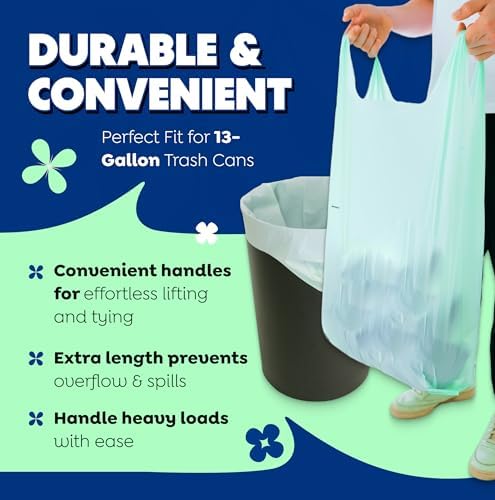 BPI 100% Home Compostable Kitchen Trash Bags, 13 Gallon 1.2 Mil Heavy Duty Unscented Plant Based Bags w/Handles, Tall Biodegradable Garbage, Compost & Food Scrap Waste Can Liners, 35 Ct - Image 4