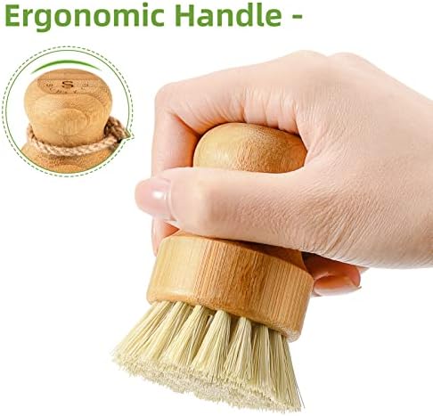 SUBEKYU Bamboo Dish Scrub Brush,Produce Brush,2 Pack with Ceramic Holder - Image 4