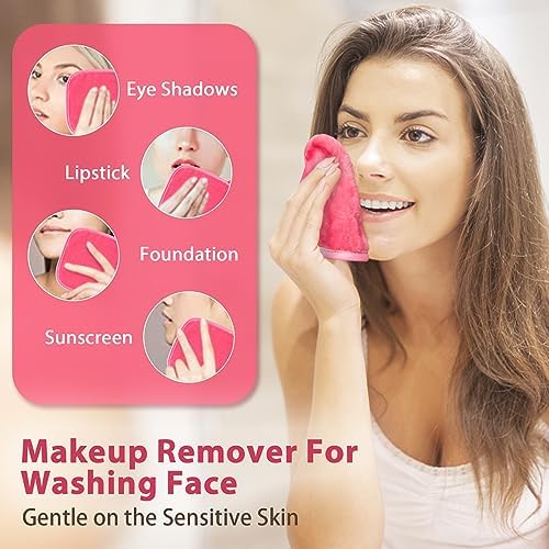 Makeup Remover Cloth, 6" x 6" Make Up Towels Reusable Face Cloth for Washing Face, 12 Pack Makeup Remover Pads Microfiber Face Washcloth with Mesh Bag, Just Water, Grey/Purple/Pink - Image 2