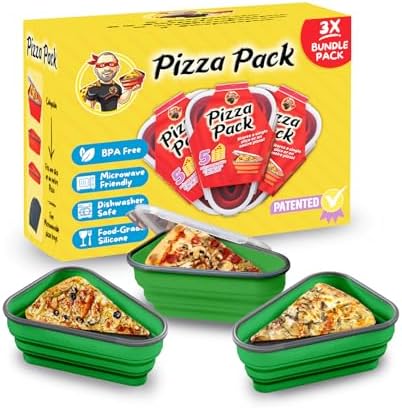 PIZZA PACK The Perfect Reusable Pizza Storage Container with 5 Microwavable Serving Trays - BPA-Free Adjustable Pizza Slice Container to Organize & Save Space, 3 Pack, Green by PizzaPack%E2%84%A2