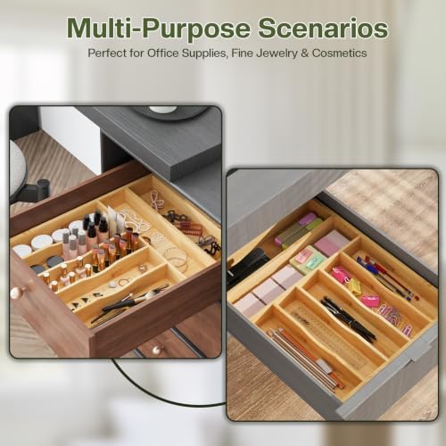 BAMEOS Bamboo Flatware Organizer 16.5×12.8 –Silverware Tray for Small Kitchen Drawers, 2" H Cutlery Holder | Forks, Spoons, Knives - Image 5