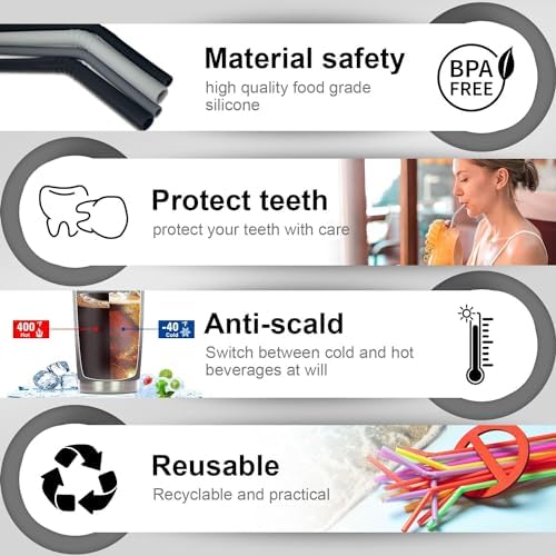 Walfos Reusable Silicone Straws -10.5 Inch Flexible Drinking Bendy straws for Smoothies/20 & 30 oz Tumblers, BPA Free (6 pcs Wide + 1 Cleaning Brushes ） - Image 2