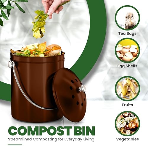 Utopia Kitchen Countertop Compost Bin 1.3 Gallon, Stainless Steel, Copper - Image 4