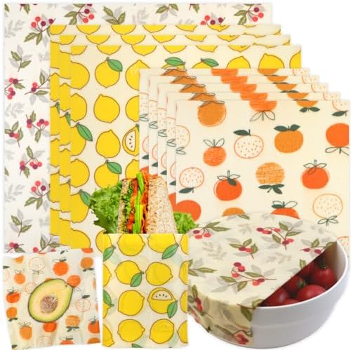 Reusable Beeswax Wrap - 9 Pack Beeswax Wraps for Food, Eco-Friendly Beeswax Food Wraps, Bread Sandwich Wrapper - Organic, Sustainable, Zero Waste, Reusable Plastic-Free Food Storage Wrap, 1XL, 3M, 5S by BYTTME