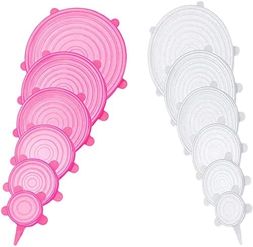 12 pcs Silicone Stretch lids set, 6 Sizes, Reusable Food Storage Covers ，Silicone Bowl Covers，Flexible to Fit All Shape of Containers，Food Cover to Keep Food Fresh (pink,white) by JYYHSF