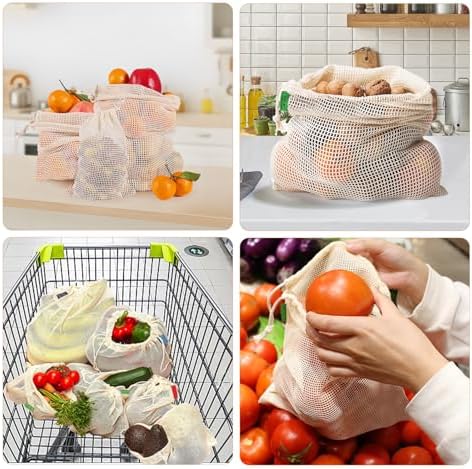 Ycsst 12 Pack Reusable Cotton Mesh Produce Bags - 100% Organic Cotton - Produce Bag - Double-Stitched - With Drawstring Produce Bag For Vegetables,Fruit & Grocery Shopping,4xS, 4xM, 4xL. - Image 3