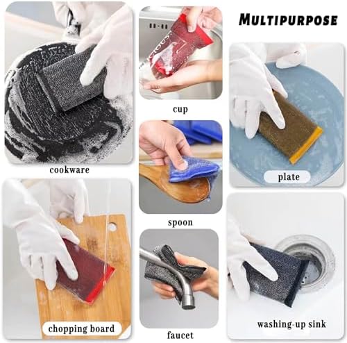 Steel Wool Scrubber Dish Sponges - Kitchen Scrubbing Pads Pot Scrubber for Kitchen Non Scratch, Soft and Fast sponges for Cleaning (6 Pack) - Image 4