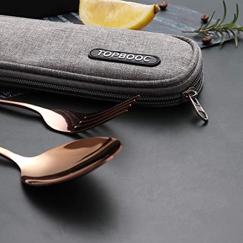 Portable Stainless Steel Flatware Set, Travel Camping Cutlery Set, Portable Utensil Travel Silverware Dinnerware Set with a Waterproof Case (Rose God) - Image 5