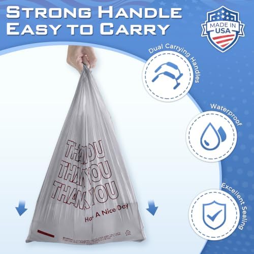 Fuxury Grey Plastic Thank You Shopping Bags Recyclable (1000 Count) - Image 4