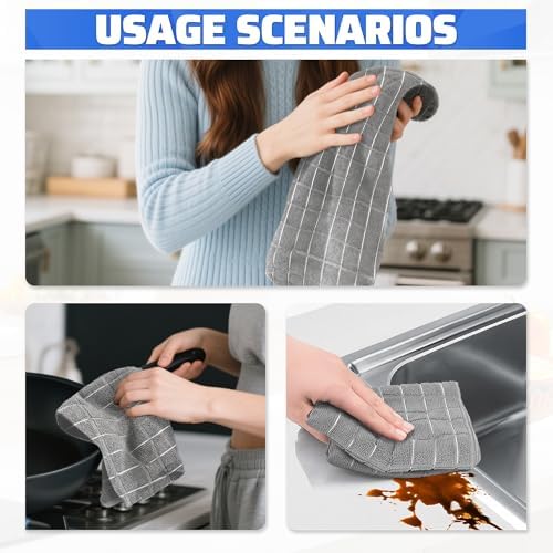 Kitchen Towels, 8 Pack Microfiber Cleaning Cloth, 25'' x 15'' Dish Towels, 270 GSM Checkered All-Purpose Reusable Lint Free & Absorbent Hand Towels for Kitchen Home Tea Bar Shop - Image 6