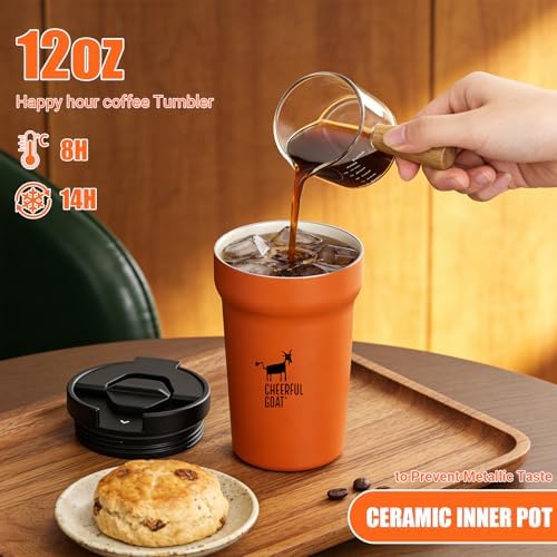 CHEERFUL GOAT Travel Coffee Mug, Ceramic Travel Mug with Lid(Orange) - Image 4
