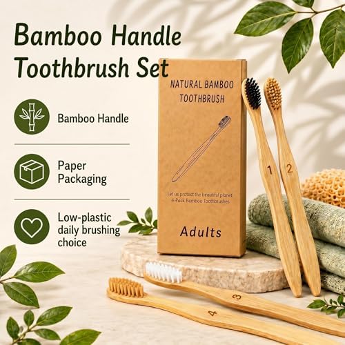 Bamboo Toothbrush Variety 4 Pack, Boar, Horse, Nylon Bristles - Image 4