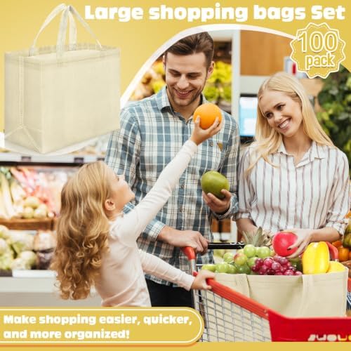 Windyun Reusable Grocery Bags Large Non Woven Shopping Bags with Handles Foldable Portable Tote, 16x6x12 Inch - Image 2