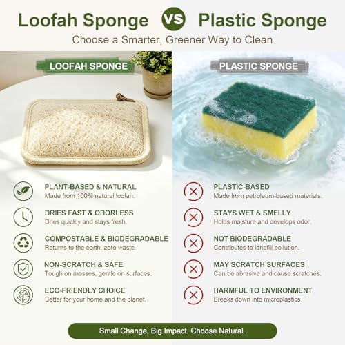 Natural Loofah Dish Scrubber Sponges, 6 Pack Large Plant-Based Kitchen Cleaning Pads, Compostable Non-Scratch Scouring Sponge for Dishes, Sink, Grout and Tile, 4.4 x 2.8 in - Image 5