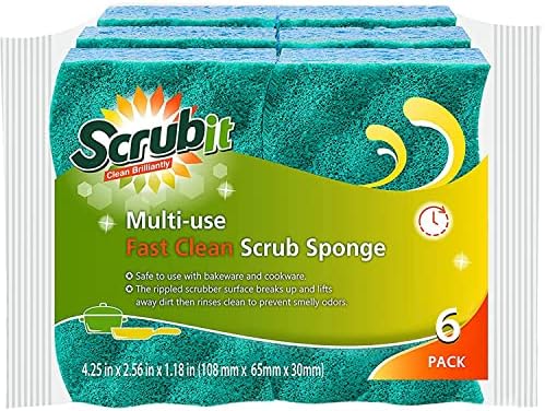 SCRUBIT Multi-Use Scrub Sponge – Non-Scratch Kitchen Sponges for Dishes, Pots & Pans - Heavy Duty & Odor-Free Rippled Scrubbing Pad, Designed for Tough Cleaning Jobs, 6 Count by SCRUBIT