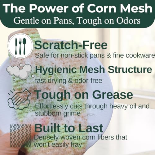 mibboom's Plant-Based Dish Scrubber [10 Pack] - Non-Scratch Corn Scourer, Odor-Free Kitchen Sponges, No Microplastic Dish Cloths for Nonstick Pans, Made in Korea - Image 4