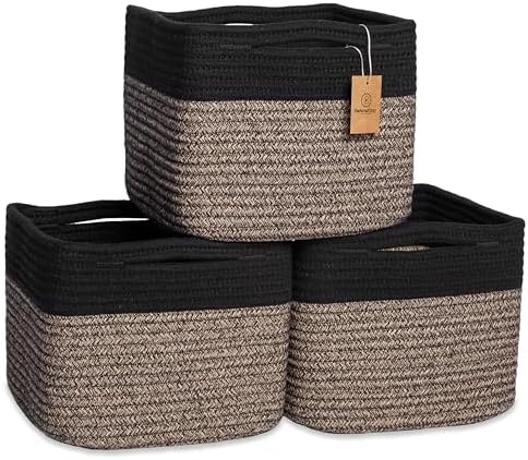 NaturalCozy Storage Cubes 9”x9”x7”Cotton Rope Woven Baskets for Organizing 3-Pack | 9 Inch Cube Storage Bin | Small Basket for Shelf Nursery, Pantry, Decorative Plant, Bathroom Closet, Toy Gift by NaturalCozy