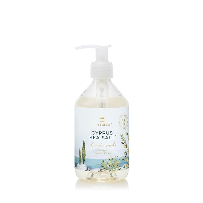 Thymes Hand Wash - Moisturizing Hand Soap Dispenser with Pump - Skin Care - Hydrating Liquid Soap Scented with Notes of Moroccan Rosemary, Sun-Kissed Sage, & Amalfi Lemon (Cyprus Sea Salt, 9 fl oz)
