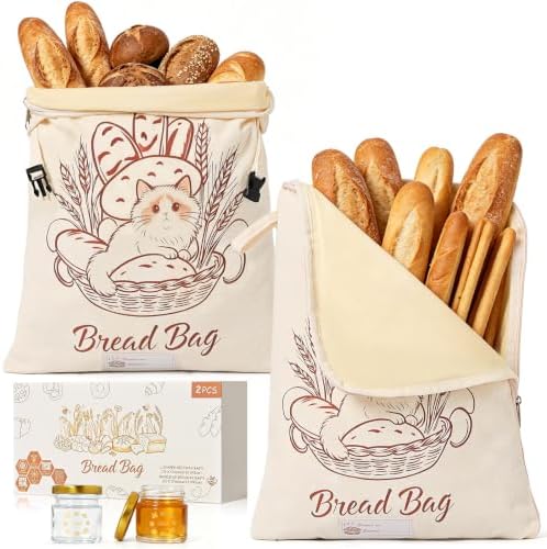 2 Pack Beeswax Bread Bags for Sourdough & Homemade, L-Zip & Buckle by TAOZIM