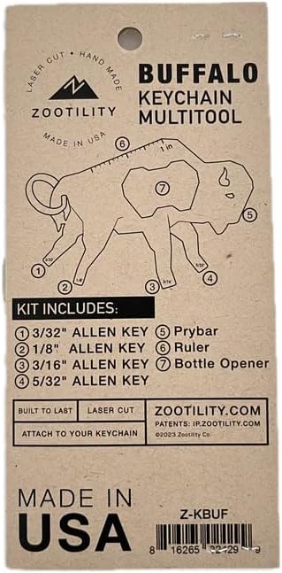 Keychain Multi-Tool | Zootility Tools | Allen Keys, Wrenches, Screwdrivers, Bottle Opener, and MORE. Stainless Steel, MADE IN USA (Buffalo Bit™ 7-in-1)
