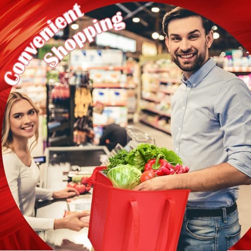 10 Pack 10 Pack Large Insulated Grocery Bag Zippered, Red - Image 3