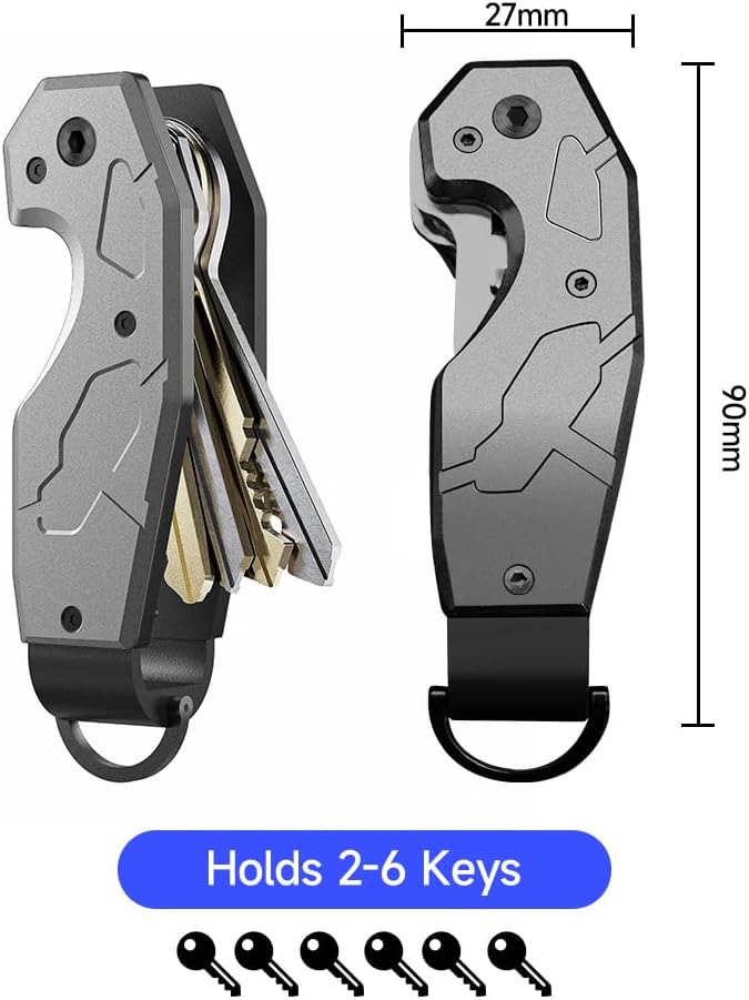 Compact Metal Aluminum Key Organizer, Minimalist Innovative Keyholder-Car Key Chain, Smart KeyChains Key Case up to 6 Keys