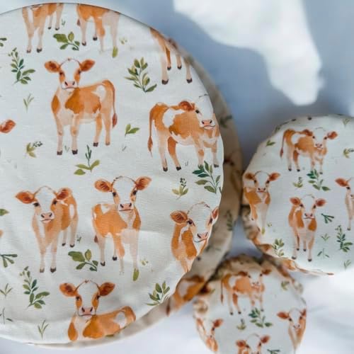 (4-Pack) Sourdough Reuseable Jar & Bowl Covers | Cute Baking Gift | 100% Cotton | Washable | Bread Proofing | Kitchen Food Storage Gifting | Starter Cover Lid Kit (Jersey Cow) by MaybelleJoy