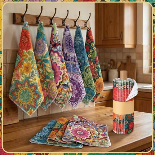 Redbaker 60 Pcs 18 Pcs Reusable Paper Towel for Kitchen,Boho Floral Style - Image 3