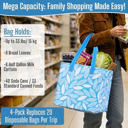 VENO 4 Pack Large Grocery Bag Reusable Shopping Bags with Hard Bottom - Image 5