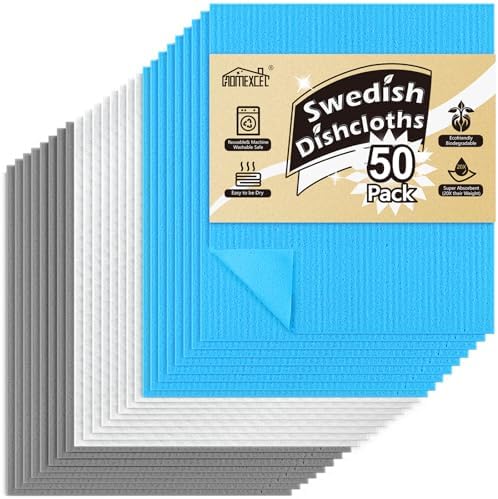 HOMEXCEL 50PK Swedish Dishcloths for Kitchen, Absorbent Dish Cloths, 7x6in by HOMEXCEL