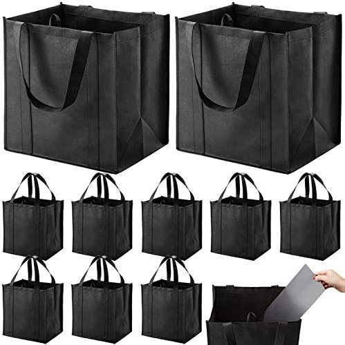NERUB Set of 10 Reusable Grocery Bags Heavy Duty Shopping Bags Large Grocery Totes with Reinforced Bottom Super Sturdy Handles, Black by NERUB