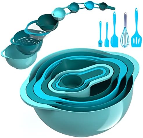 13 Pcs Mixing Bowls Set, RV Camping Accessories Set, Apartment Kitchen Gadget Easy Storage, Inculding Measuring Cups Colander Sifter Large Bowl Whisk Scraper, Great for Cooking and Baking, No BPA by PantulaHomeGoods