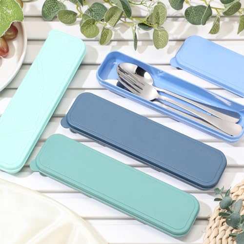 Yinkin 4 Pack Travel Silverware Set with Case for Lunch,Blue - Image 3
