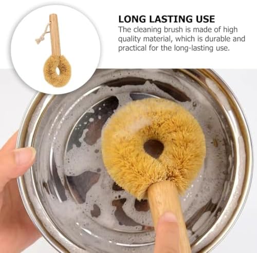 SUPVOX Natural Coconut Fiber Kitchen Pan and Bowl Cleaning Brush with Wooden Handle, Oil-Resistant Pot Scrubber for Home Dishwashing and Kitchen Cleaning - Image 3