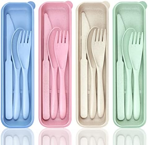 DISSKNIC 4 Sets Portable Utensils Set with Case, Travel Utensils Fork and Spoon Set for Lunch Box Accessories, Reusable Lunch Utensils Set for Work, Travel Accessories Camping Utensil Set and Home Use by DISSKNIC