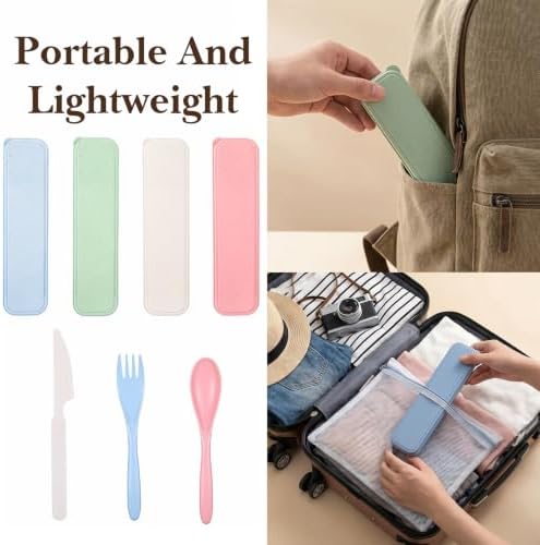 32 Sets Reusable Travel Utensils Set with Case, Wheat Straw Cutlery Portable Spoon Knife Fork Lunch Box Accessories Eco-Friendly Tableware for Adult Camping Picnic Utensils (4 Colors) - Image 4