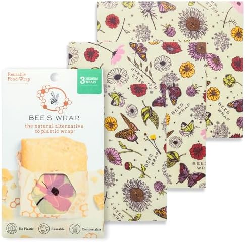 Bee's Wrap Beeswax Food Wraps, 3 Medium Pack - Meadow Magic by BeesWrap